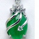 Natural jade pendant; hand-carved; Tibetan Silver Dragon ball pendant set with green;