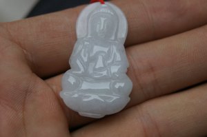 Natural Goddess pendant, hand-carved; white jade Guanyin Buddha amulet pendant