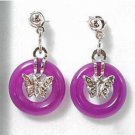 Miao silver inlaid butterfly-shaped, purple jade earrings. Beautiful woman (one pair price)