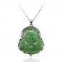 Archaize alloy inlaid jade pendant, green jade amulet laughing Buddha necklace pendant