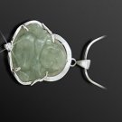 Miao silver pendant inlaid antique light gray jade Buddha amulets, crater, Christmas gifts