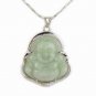 gild inlaid jade Buddha pendant, light gray jade amulet, Christmas gifts.