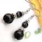 Miao silver retro mosaic, jade ink ball earrings. Gourd-shaped, the choice of beautiful women
