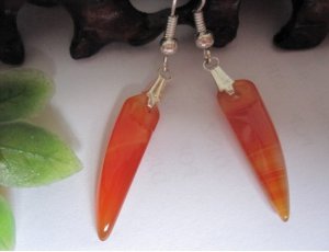 Red agate, hand-carved (pepper-shaped) earrings, (one pair price)