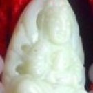 Natural white jade pendant, hand-carved Guanyin Buddha, amulets. 36x21mm.