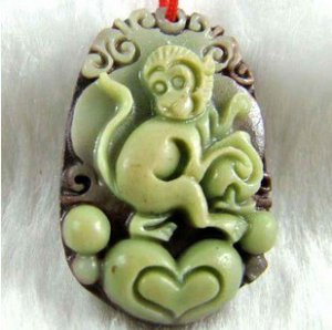 Hand-carved zodiac -  monkey pendant. Purple Jade,