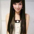 Long straight wig fluffy girl innocent look realistic fashion, black, dark brown