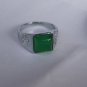 Jade square surface. Antique Tibetan silver inlay green jade ring. Selection of a successful man