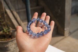 Crystal bracelets, 14 mm, multi-faceted 16 beads. Sea-blue beads
