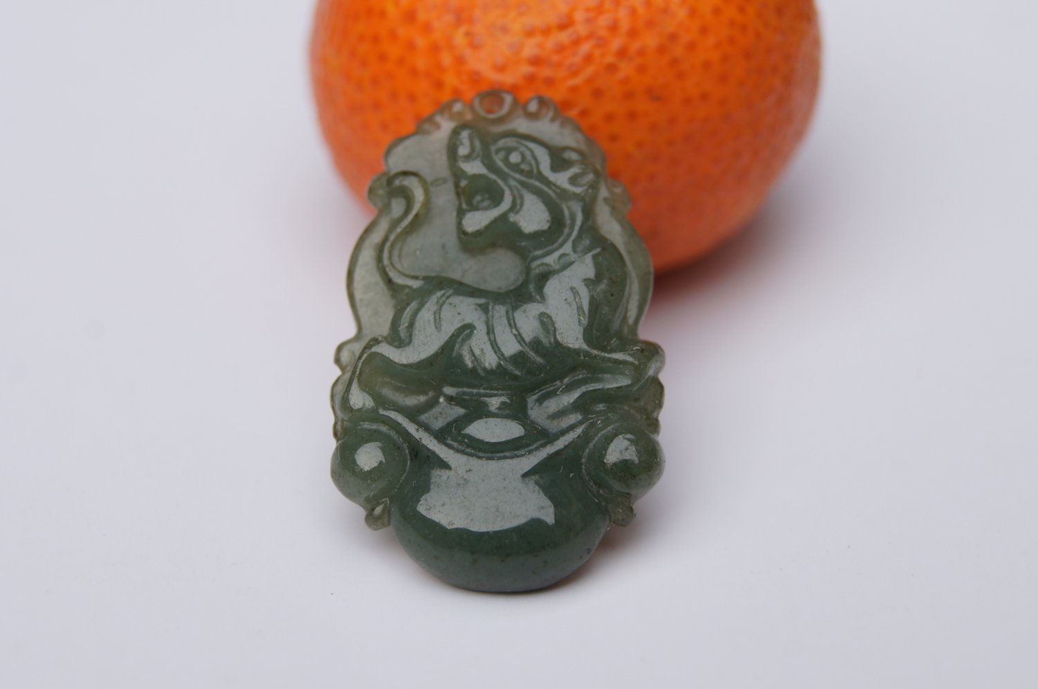 Natural dark green jade, hand-carved Zodiac - Tiger pendant. Necklace.