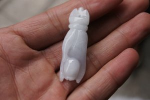 Natural white jade, hand carved bergamot (Lucky Hand) Pendant. Necklace.
