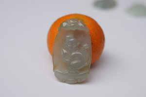 Natural light gray jade.Hand-carved monkeys. Pendant. Necklace.