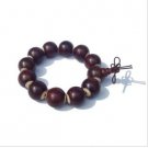Rosewood carving / sandalwood beads inlaid with cow bone pieces, 18 mm (12 +1) bracelet.