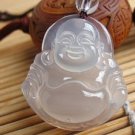 Natural white onyx. Hand-carved amulet.(Laughing Buddha). Pendant Necklace