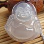 Natural white onyx. Hand-carved amulet.(Laughing Buddha). Pendant Necklace