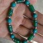 Green agate bamboo + turquoise beads + Tibetan silver, rubber band strung bracelet.