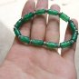 Green Agate bamboo + Tibetan silver lanterns, rubber band strung bracelet. .