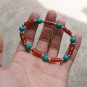 Red agate bamboo + turquoise + Tibetan silver lanterns, rubber band strung bracelet.