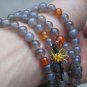 Tibetan buddhist rosary bracelet necklace, natural light grey agate, 8 mm beads.