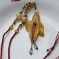 Natural yellow jade, unique hand-carved magnolia. Pendant necklace.