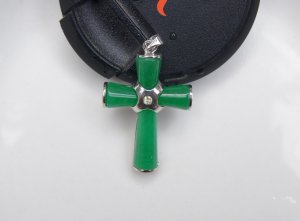 Green jade pendant, aluminium alloy inlaid with Jesus Christ (cross). Necklace, pendant.