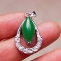 Park-shaped green jade inlaid Tibet silver dragon pendant.Amulet necklace.