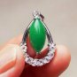 Park-shaped green jade inlaid Tibet silver dragon pendant.Amulet necklace.