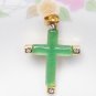 The green jade pendant, cross inlaid copper alloy. Talisman necklace pendant