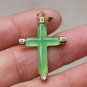 The green jade pendant, cross inlaid copper alloy. Talisman necklace pendant
