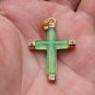 The green jade pendant, cross inlaid copper alloy. Talisman necklace pendant