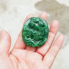 Hand-carved green jade brave troops (oval) double-sided engraving. Necklace pendant
