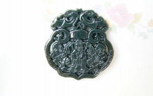 Manual two-sided openwork.Kunlun jade, (retro) the Guanyin SongZi.(Lucky).Pendant.49x47mm.