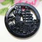 Double-sided engraved, natural black jade.(Word blessing) sailing. Necklace pendant.About 48x5 mm