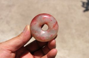 Retro (chicken blood jade) peace buckle, lucky waist pendant.Necklace pendant.48x20mm