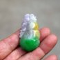 Sided carving, yellow, green and light purple jade peach. Necklace pendant. 46x27x16mm