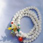 White Tridacna prayer beads, necklaces, 108 + coral beads + turquoise beads + crystal beads