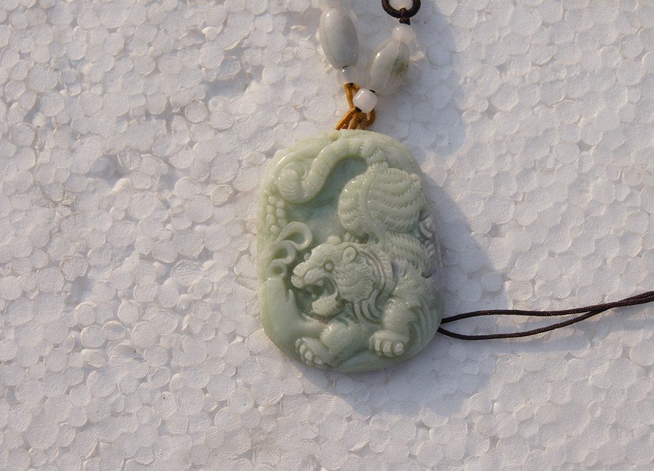 Natural white jade, tiger necklace pendant (amulet) 50x38x8 mm