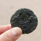Natural dark green jade. The dragon sent (Fook word) lucky jade necklace pendant 48x47x6mm