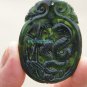 Handmade, dark green jade the silver snake drama bamboo. Necklace pendant 48x37x5mm