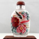 Snuff bottle to paint peony goldfish imitate ancient hand.Hand pieces, collectibles.90x60mm