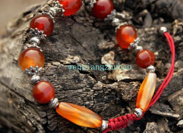 Red agate beads bracelet, 14 mm beads +12 MM4 +10 mm + long beads Tibetan silver, hand-woven.