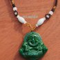 Green jade amulet, wearing prayer beads fish Laughing Buddha. Necklace Pendants 44x44x14mm