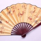 Folding, orange silk fan, a variety of patterns. It offers merchandise, collectibles