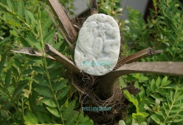 Natural white, handmade. (Auspicious) dragon and phoenix .. necklace pendant.48x34x5mm.