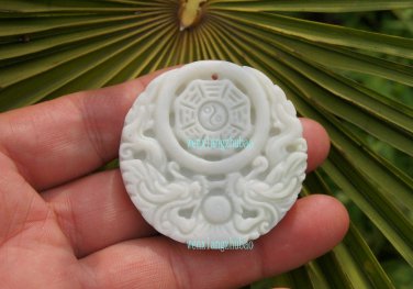 Handmade. Erlongxizhu white jade amulet, Tai Chi Bagua map, necklaces, pendants
