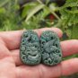 Natural hetian green jade dragon phoenix match, amulet necklace pendant.