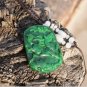Double sided engraving. Green jade amulet dragon horse, pendant necklace