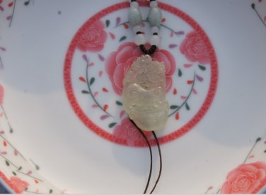 Hand-carved natural white jade pendants, amulets ( Kirin ) . Necklace Pendant 42x22x8mm