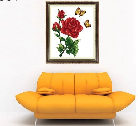 Butterfly Rose (Butterflies) cross-stitch finished painting the living room 23x38cm