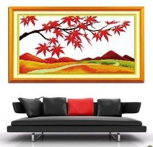 Red maple (golden Feng Jing) cross-stitch finished painting the living room 53x23cm